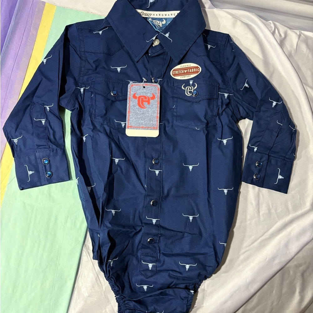 Cowboy Hardware boys infants 18 mo. skull  Western Snap Navy Blue Romper